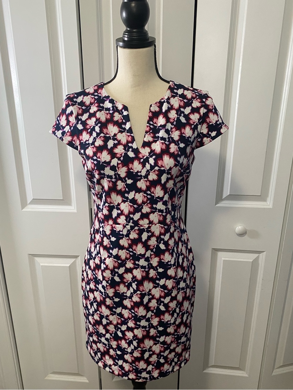 Banana Republic Navy Floral Sheath Dress with Pink Accents